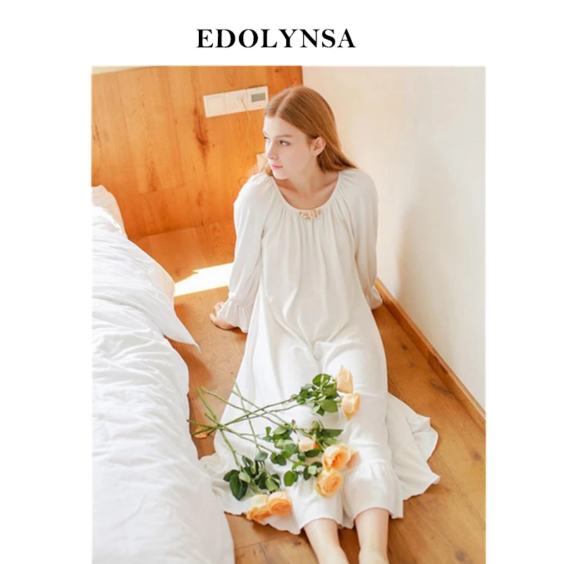 Осеннее белое сексуальное ночное белье с длинным рукавом женское домашнее