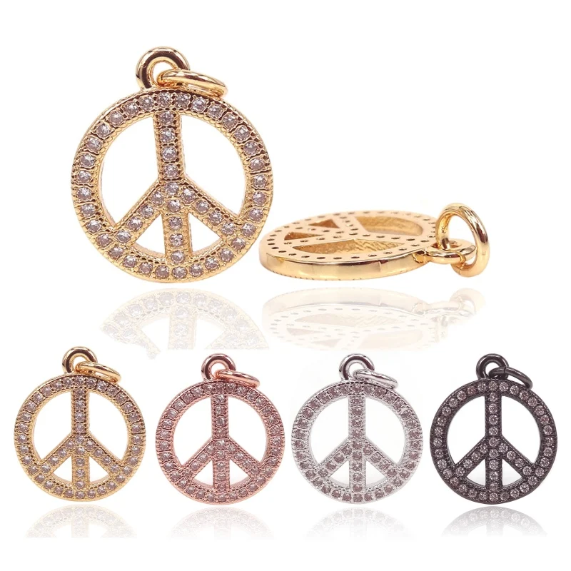 Silver Color Micro Pave Zircon Peace Symbol DIY Charms Pendants Fits For Jewelry Making Bracelet Findings Handmade 2PCS | Украшения и