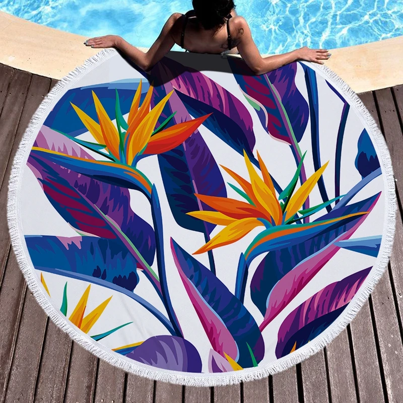 American Flowers Tapestry Round Large 150cm Beach Towel For Adults Wall Hanging Microfiber Bath With Tassel Throw Yoga Mat |