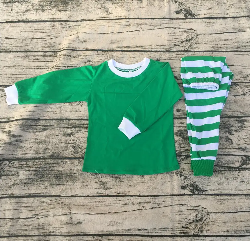 

Baby green stripe long sleeve pajamas children kids round neck warmth and comfort Christmas pajamas