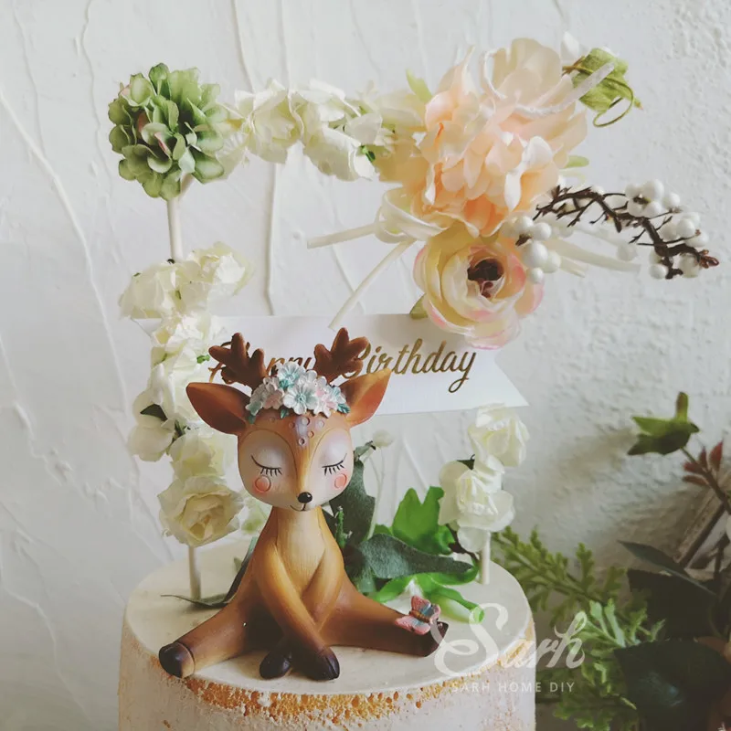 Романтический красивый Сика олень цветок Арка торт украшения день рождения для
