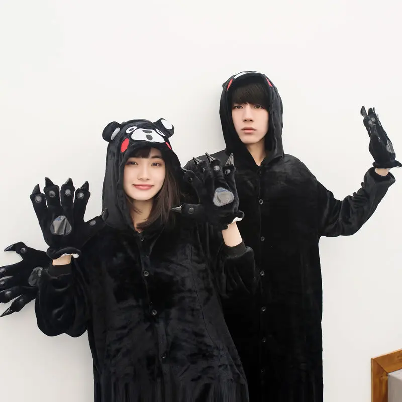 Кигуруми мультфильм аниме черный Kumamon Onesie пижамы Хэллоуин Косплей костюмы