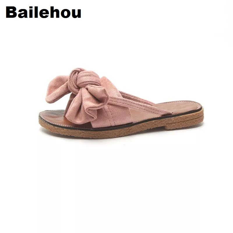 Bailehou/женские шлепанцы без застежки Пляжные с бантом-бабочкой Вьетнамки большим