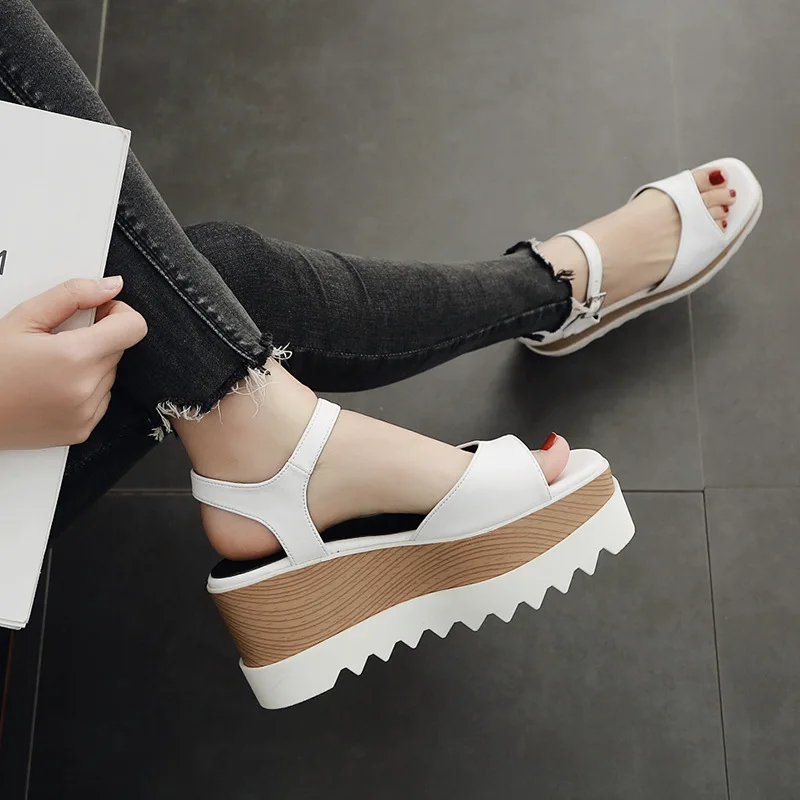 Espadrilles/сандалии на платформе с открытым носком Женские летние туфли высокой