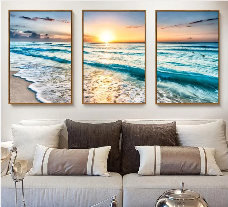

Sea View Combination Decorative Paintings Wall Art Print Picture Canvas Painting Poster for Living Room No Framed 3 Pieces