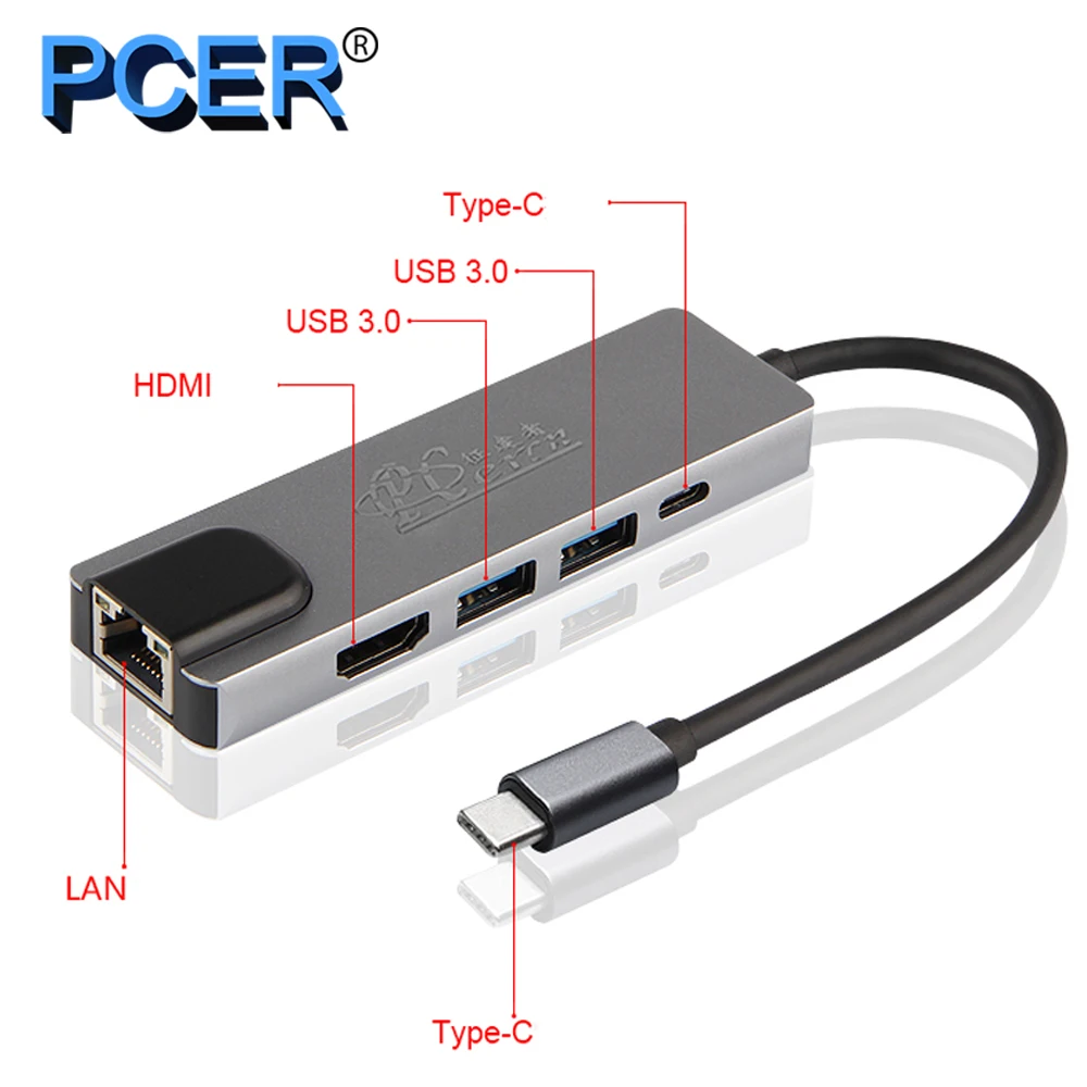 PCER адаптер для usb-концентратора типа C док-станция ноутбука концентратор HDMI VGA RJ45