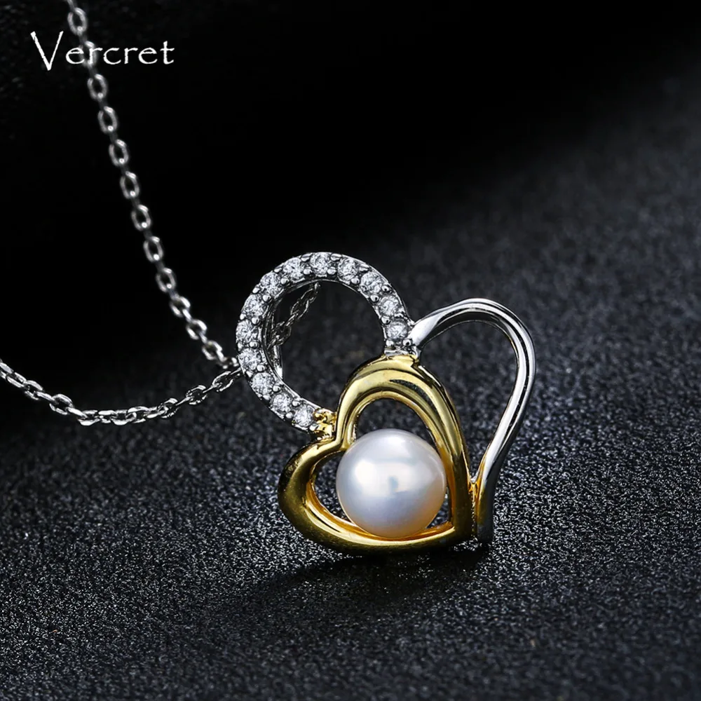 Vercret freshwater pearl necklace with 925 sterling silver chain heart to pendant women's jewelry gift | Украшения и