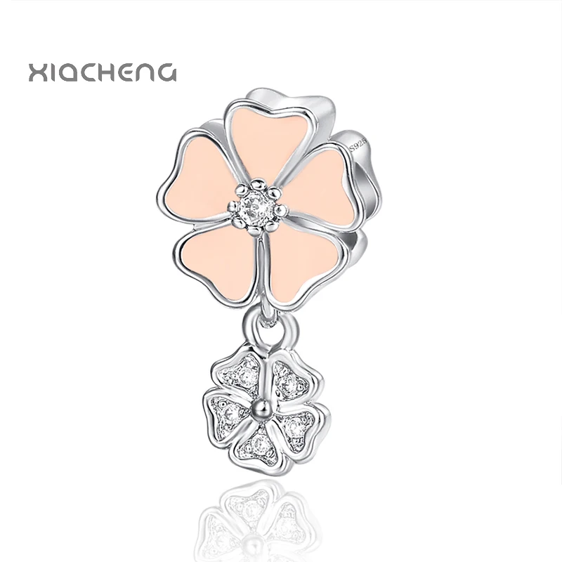 

Diy 925 Sterling Silver Beads Charms Double Flower Crystal Glaze Pendant for DIY Pandora Charms Bracelets & Bangles YBD216