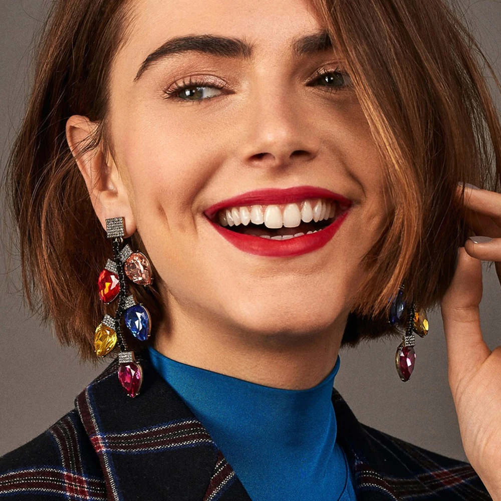 

QiHit 2019 ZA New Design Luxury Rhinestone Statement Crystal Dangle Brincos Gem Stone Long Drop Earrings For Women Charm Jewelry