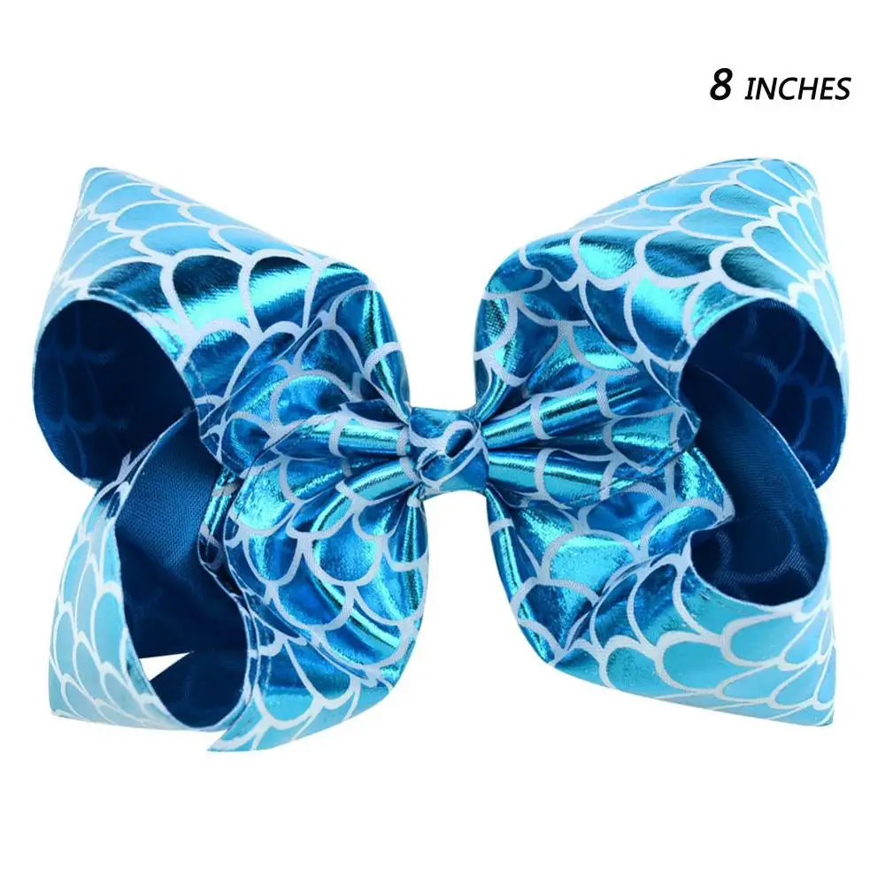 style 1 blue Ruoshui 4 ''/8" Детские бантики для волос напечатанные заколки ПУ блестящие заколки для волос Цветочные Шпильки волос ручной работы девушки Бохо аксессуары для волос - Цвет: style 1 blue