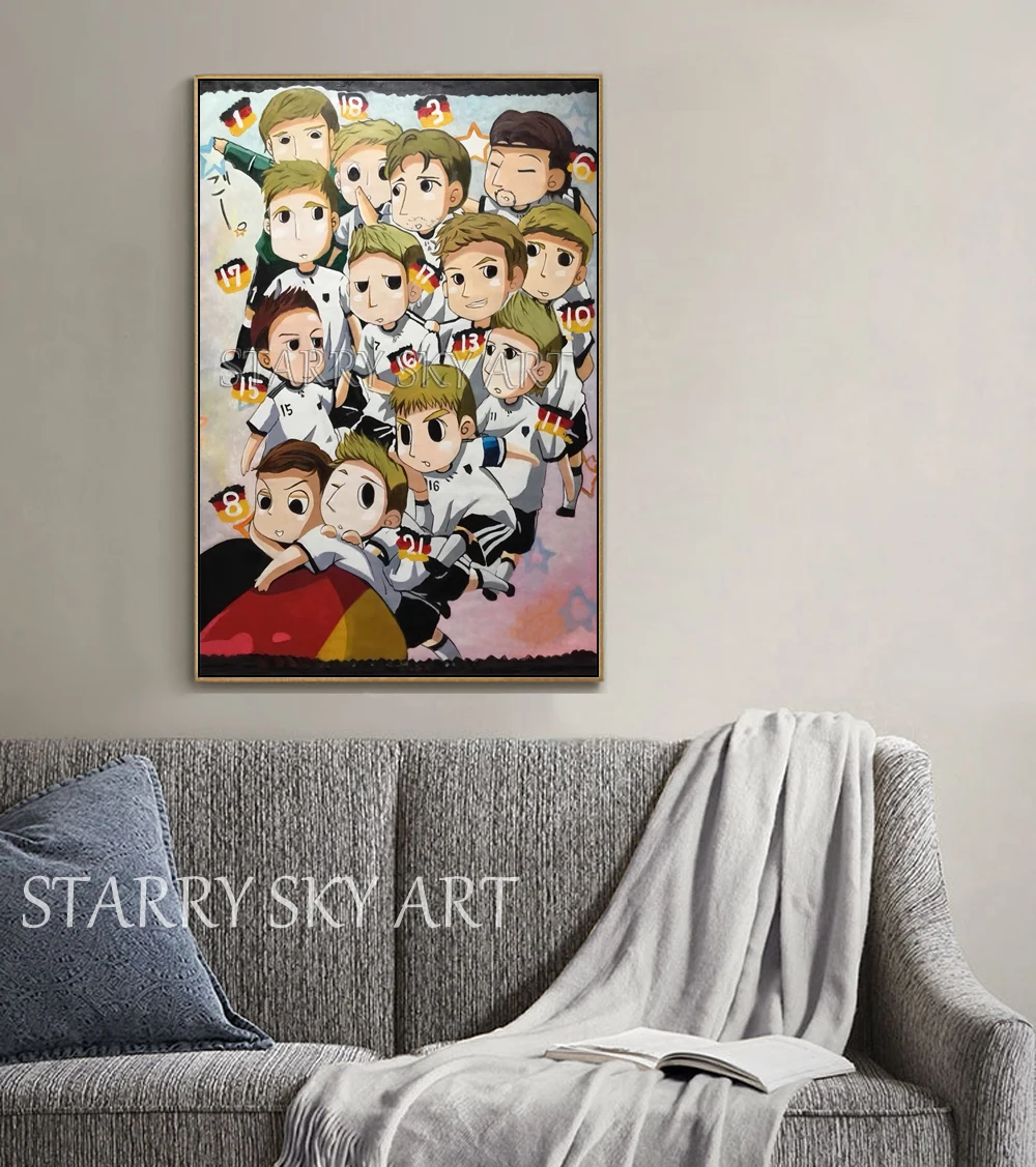 Artist Pure Hand-painted Cartoon Portrait German Football Team Oil Painting on Canvas Handmade Man Player | Дом и сад