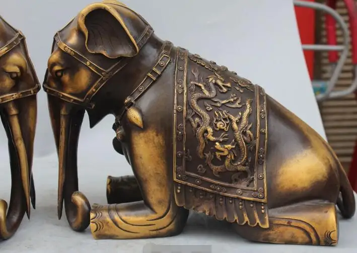 S4385 Китайский Чистая Бронзовый Резьба Благоприятный Животных Дракон Слон