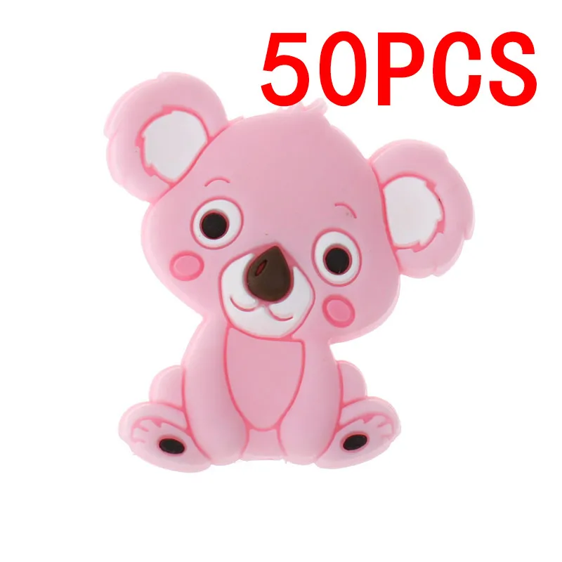 Koala pink 50 шт Единорог жемчужные бусы силиконовые бусины-прорезыватели игрушки ребенок Diy животного грызунов комплект Еда Класс силиконовый Прорезыватель для зубов шарик-грызунок силиконовые бусины - Цвет: Koala pink