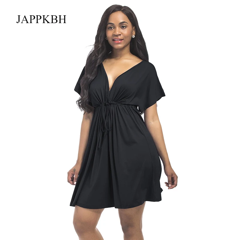 JAPPKBH плюс Размер летнее женское платье повседневные свободные однотонные