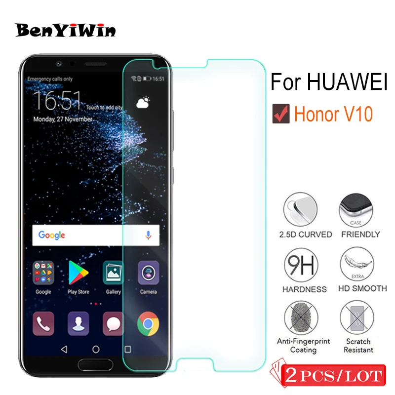 2 шт. закаленное стекло премиум класса для Huawei Honor V10 защита экрана прозрачная