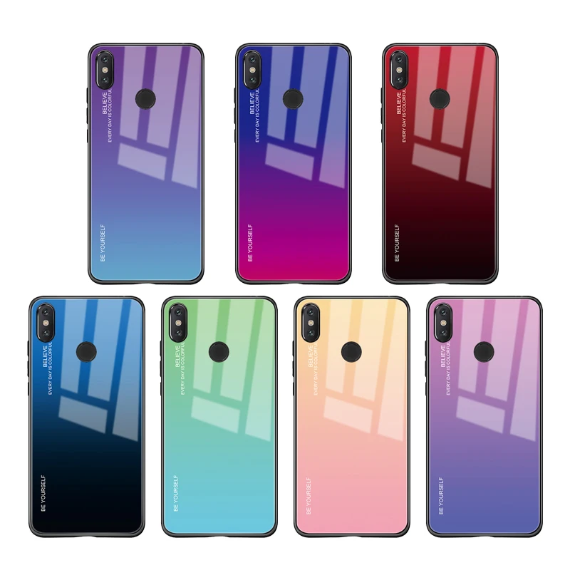 Gradient Glass Case For Xiaomi Mi A2 Lite mi 8 9 lite A1 redmi 6A 6 PocoPhone F1 Back Cover for xiaomi Redmi Note 7 5 Pro case |