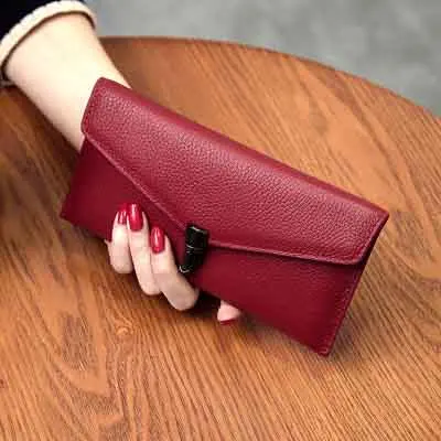 wine red DORANMI Женский кошелек из натуральной коровьей кожи роскошный брендовый дизайнерский солидный большой кошелек, длинные бумажники, женские кошельки NPJ086 - Цвет: wine red