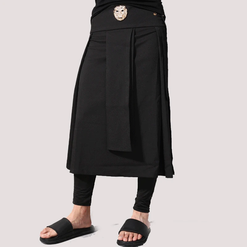 Авангард мужская повседневная юбка с регулируемой талией брюки украшение головы