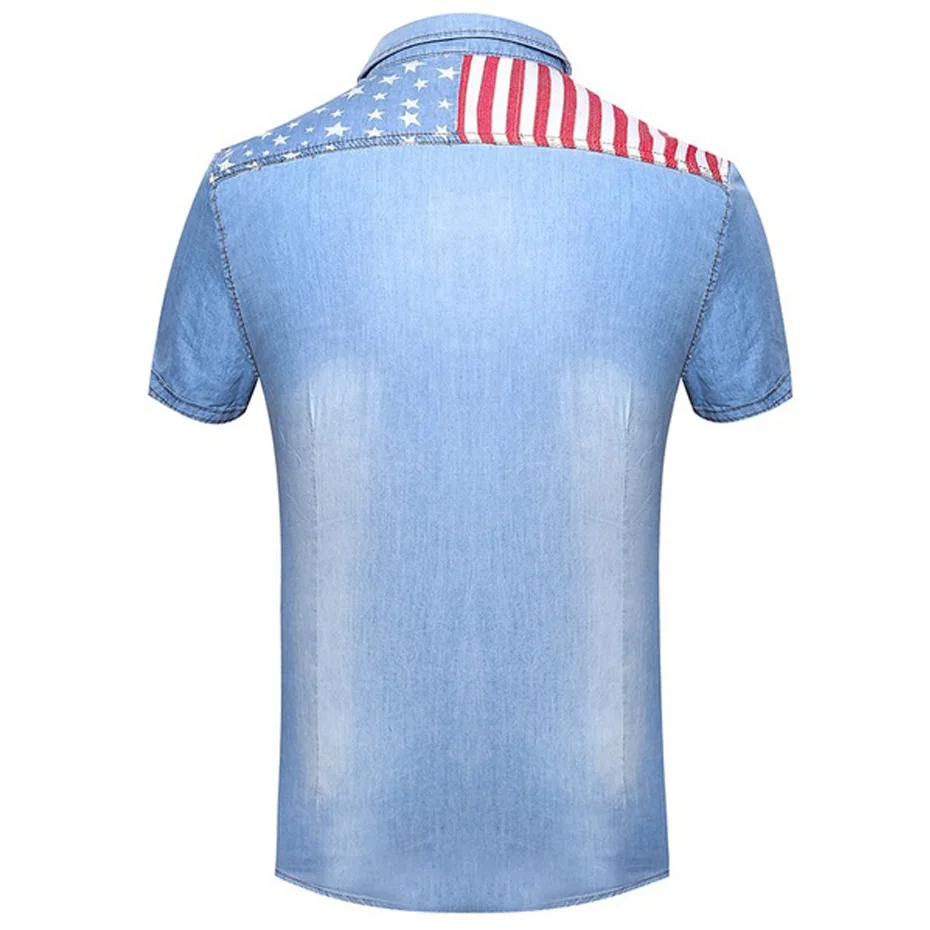 Новинка 2018 мужская летняя джинсовая рубашка с коротким рукавом в Корейском стиле