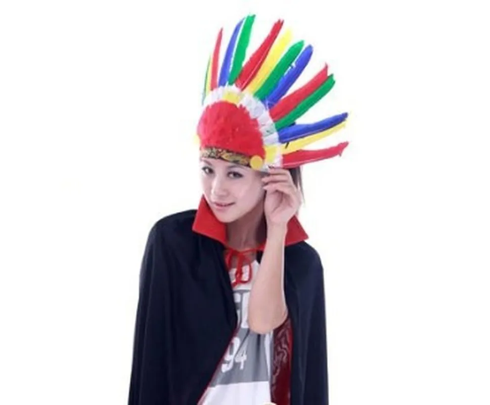 2018 Halloween Carnival Colorful Feather Headband Headwear Cosplay Hat Dance Performance Costume Props | Тематическая одежда и