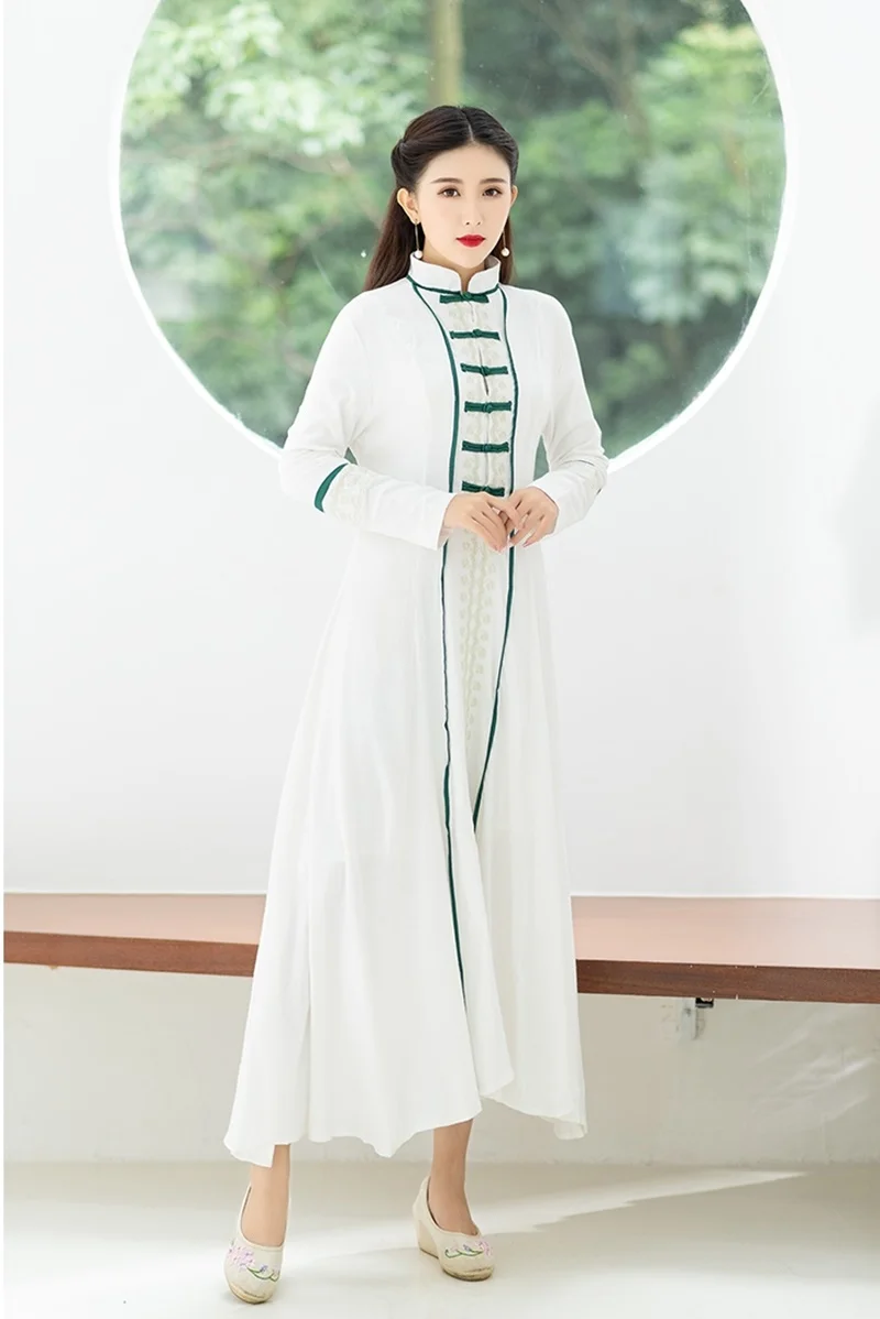 Традиционное китайское платье макси размера плюс Cheongsam винтажное Ретро Vestido Медитация одежда Ao Dai вьетнамское платье TA1430