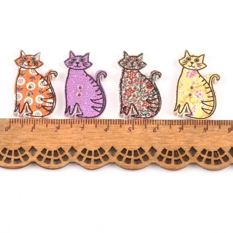 25pcs Wooden Crafts Vintage London Cat Pattern Buttons For Clothing Sewing Handmade Scrapbooking Accessories 18x30mm M0798x | Дом и сад
