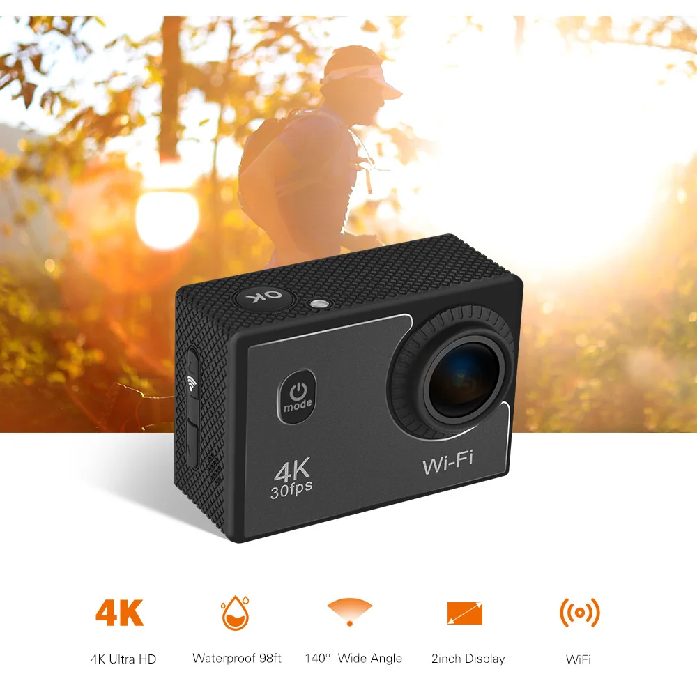 Andoer мини Камера 4K 16MP Wi-Fi экшн-Камера со сверхвысоким разрешением Ultra HD, 98ft 2 дюймов ЖК-дисплей 140 градусов Широкий формат DV водонепроницаемый чехол для спортивной видеокамеры Камера