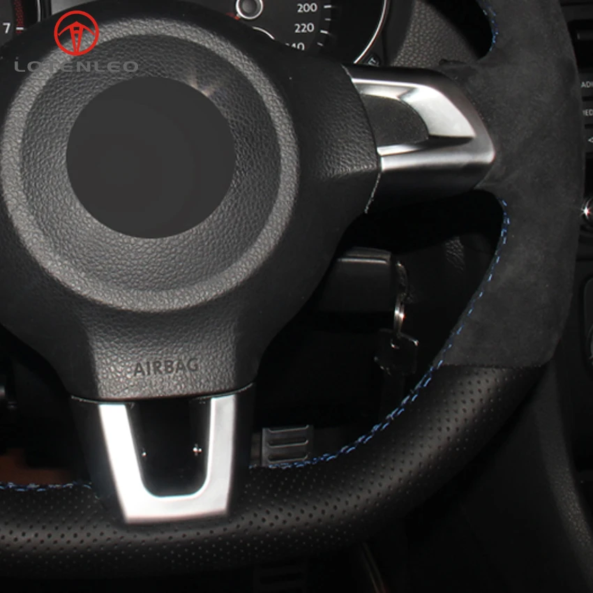 Lqtenleo черная замша кожа рулевого колеса автомобиля крышки для Volkswagen Golf 6 GTI MK6 VW Polo GT Scirocco R Passat CC R-Line 2010