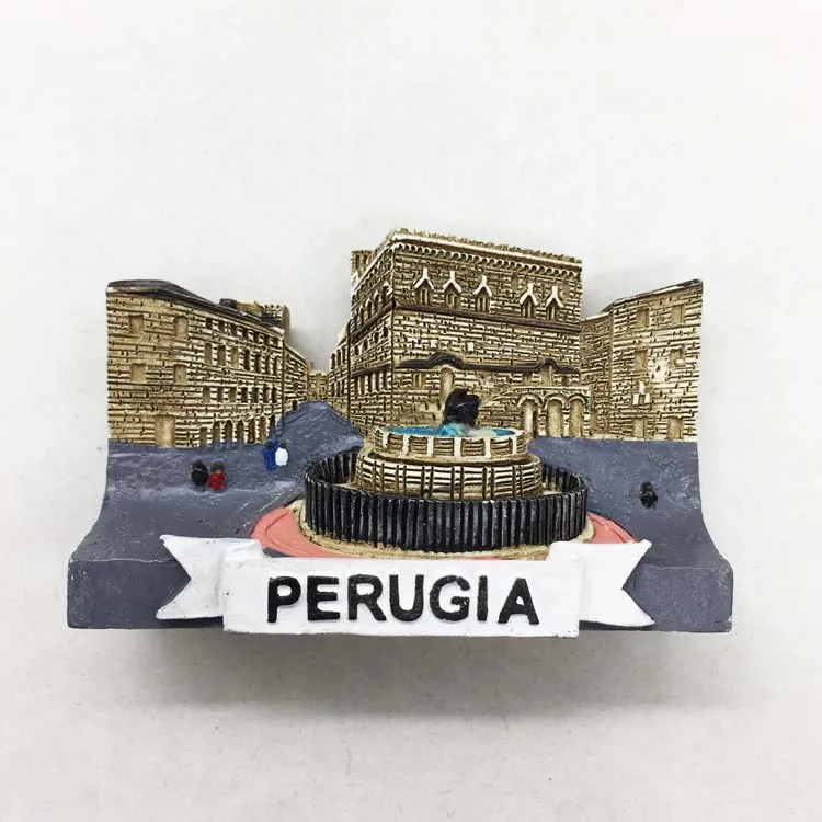 

Italy Perugia landmark municipal square fountain three-dimensional magnetic stickers refrigerator