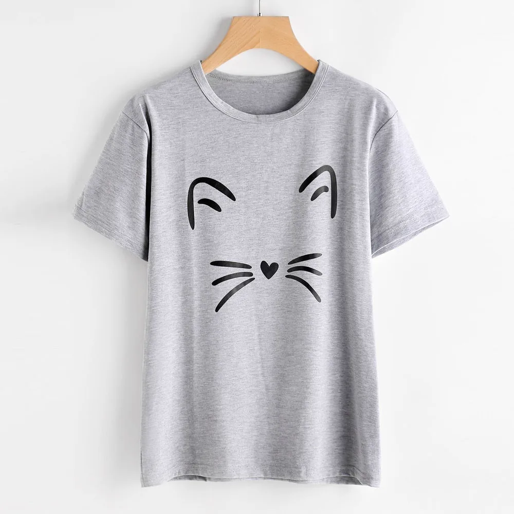 Белая футболка с принтом кота женская Повседневная забавная для девушек топ