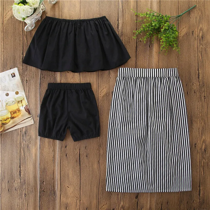 Одежда для маленьких девочек топы с открытыми плечами + шорты полосатые юбки на