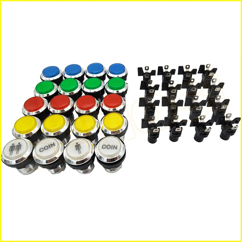 20 шт./лот 12В аркада со светодиодной подсветкой кнопки хромированные с