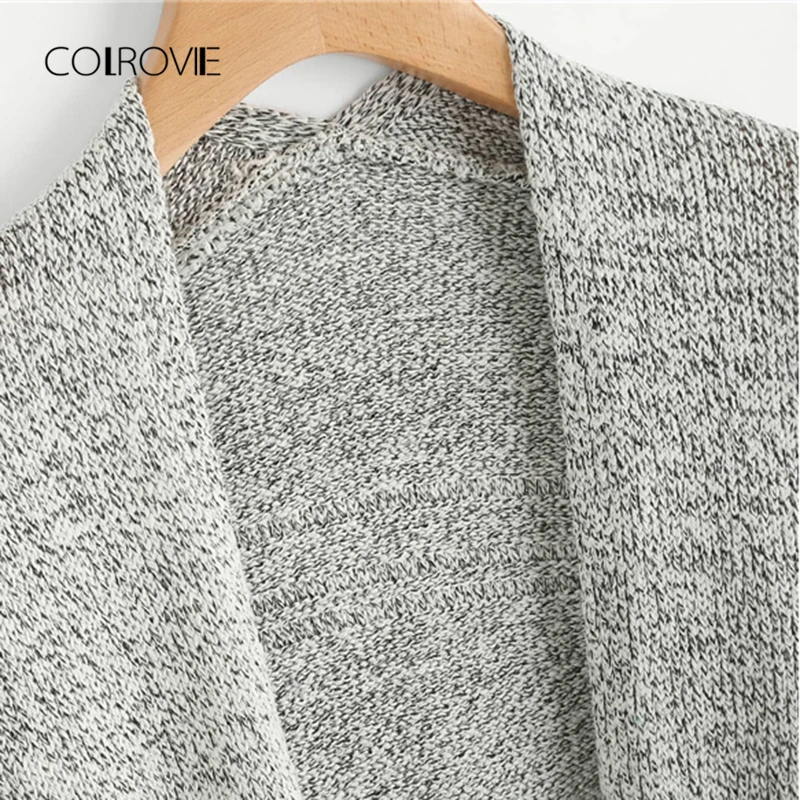 COLROVIE серый офисный Карманный кокон из мрамора, Зимний вязаный длинный женский кардиган, Свитера, Осенний элегантный женский свитер, одежда