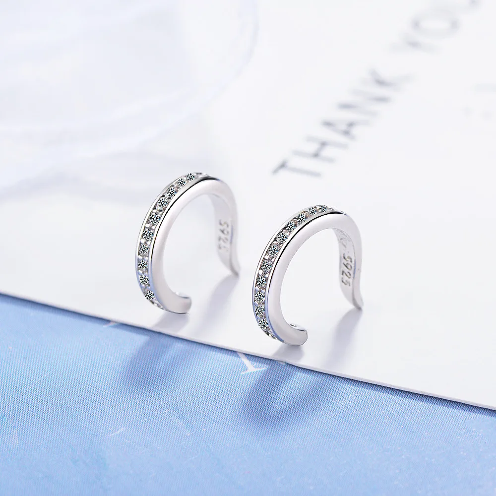 

Simple Micro Pave CZ 925 Sterling Silver Ear Cuff CZ earrings No Pierced Stack Silver Gold Earring cuff for Women Girls