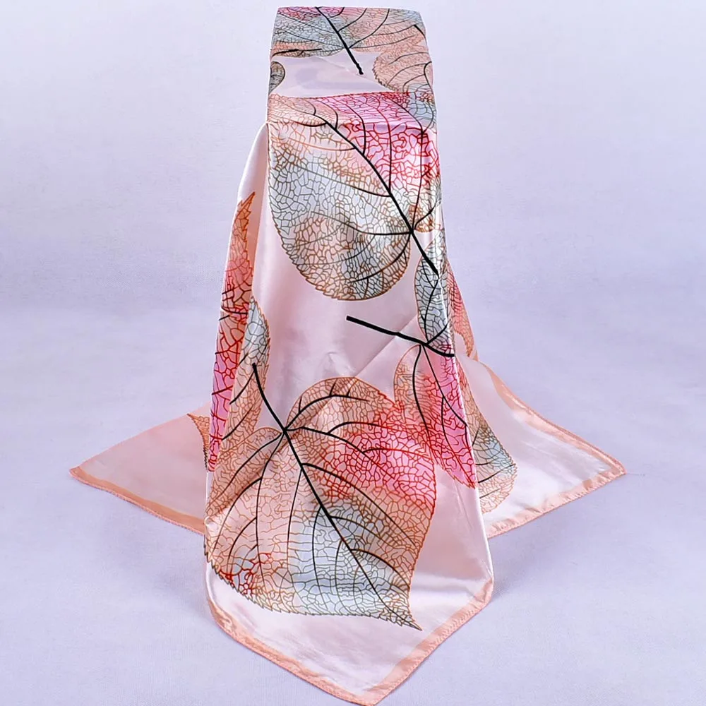 Женский шарф с принтом в виде листиков шифоновый длинный красный цветочным