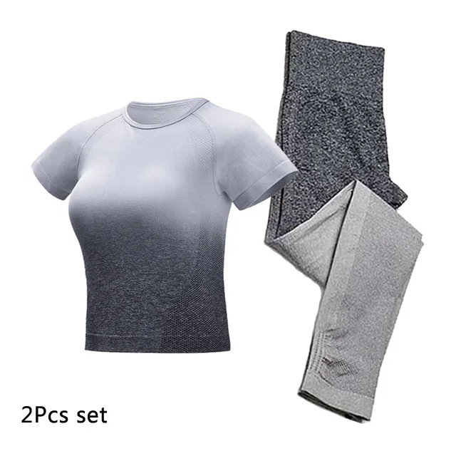 Gray 2Pcs Set 2 шт. женский бесшовный Омбре спортивный комплект Женская градиентная Экипировка для йоги наборы спортивной одежды для женщин s упражнения Спортивная одежда спортивный костюм - Цвет: Gray 2Pcs Set