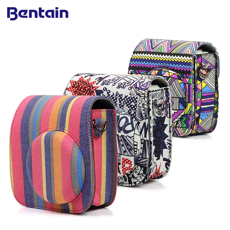 Холщовая полосатая сумка для камеры чехол защитный Fuji Fujifilm Instax Mini 8/8 +/9 с плечевым