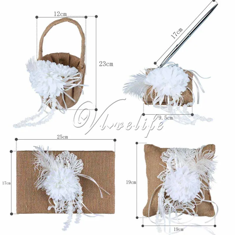 4 шт./компл. Burlap винтажная джутовая льняная кружевная Свадебная церемония