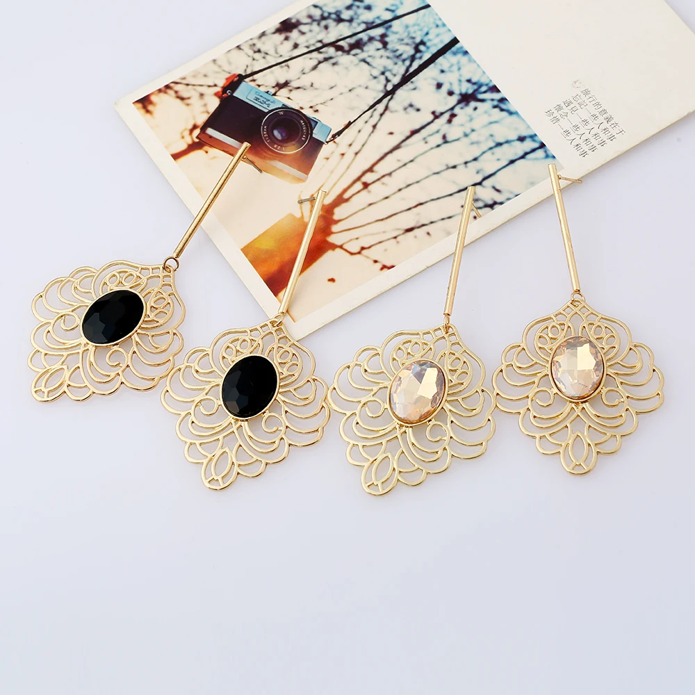 Fashion Jewelry Long Drop Earrings Pattern and hollow Simple Elegant Crystal bohemian Women Wedding Earring | Украшения и