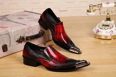 New Elevator Men Brogues Metal Pointed Toe Dress Shoes Slip On Oxford For Wedding Genuine Leather | Обувь