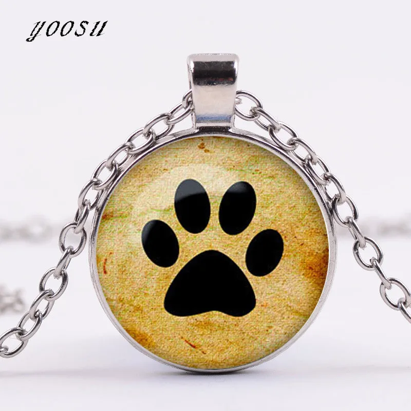 2018 Новый Стекло время Neckalce Шарм след лапа кулон колье Круглый Собака Кошка Pet