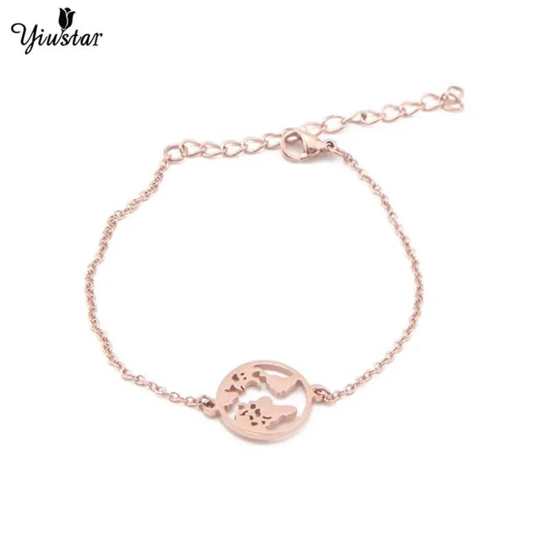 yiustar Gold World Map Stainless Steel Bracelets For Women Wave Pendant Beach Jewelry Earth Christmas Gifts | Украшения и