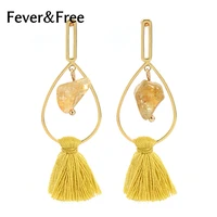 feverfree new natural yellow stone tassel geometric earrings for woman trendy fashion drop earrings hot accessories wholesale