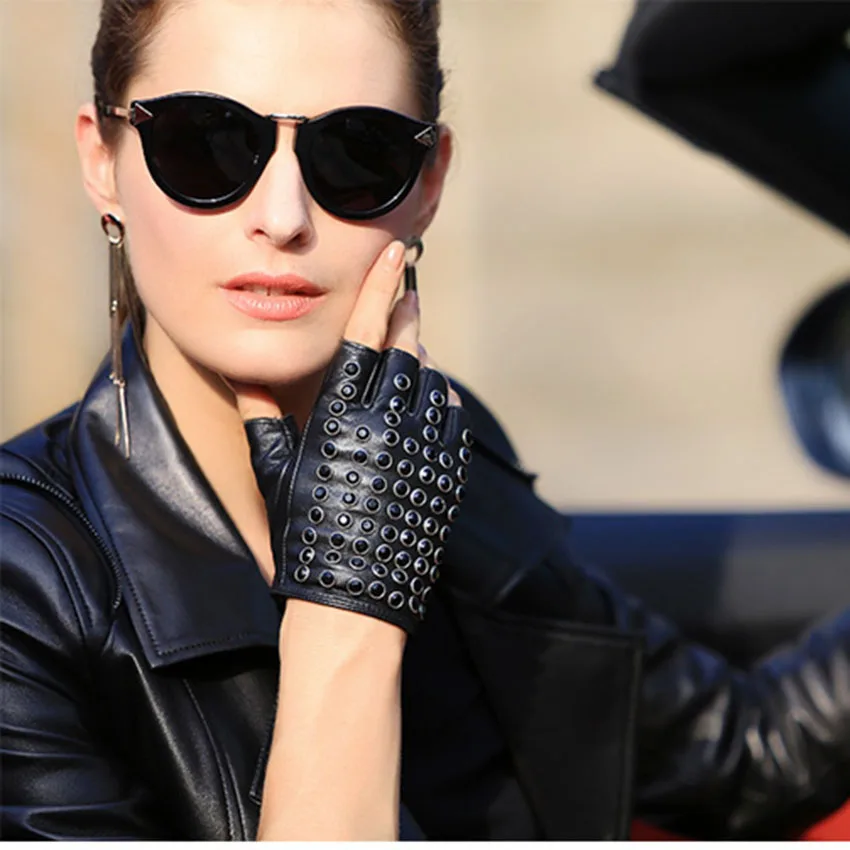 Новое поступление женские кожаные перчатки весна лето рукавицы с полупальцами