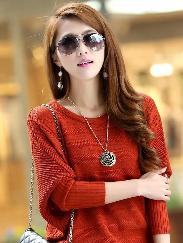 5 colors plus size Spring Cutout Loose Plus Size Outerwear Solid Color Bat Sweater Female sweaters women fashion | Женская одежда