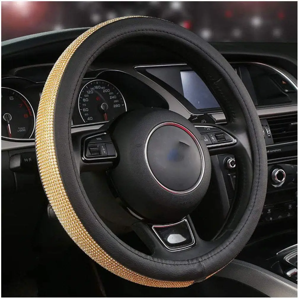 Gold Bling Стразы кожаный чехол на руль кристалл для девочек леди Универсальный подходит 38 см - Название цвета: Gold