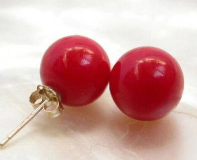 Серьги гвоздики с красными/фиолетовыми нефритовыми бусинами 10 мм|beads stud earrings|stud