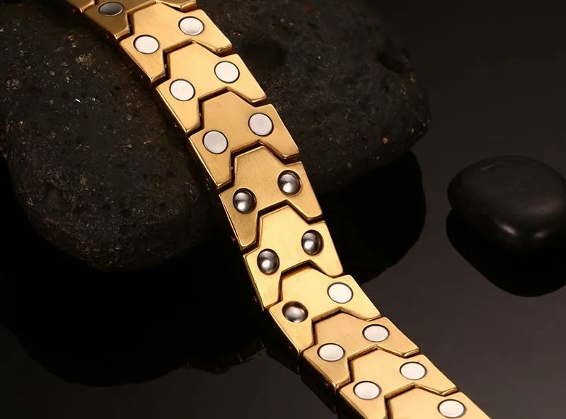 Браслет Мужской Магнитный из нержавеющей стали золотистый 2020 | Украшения и