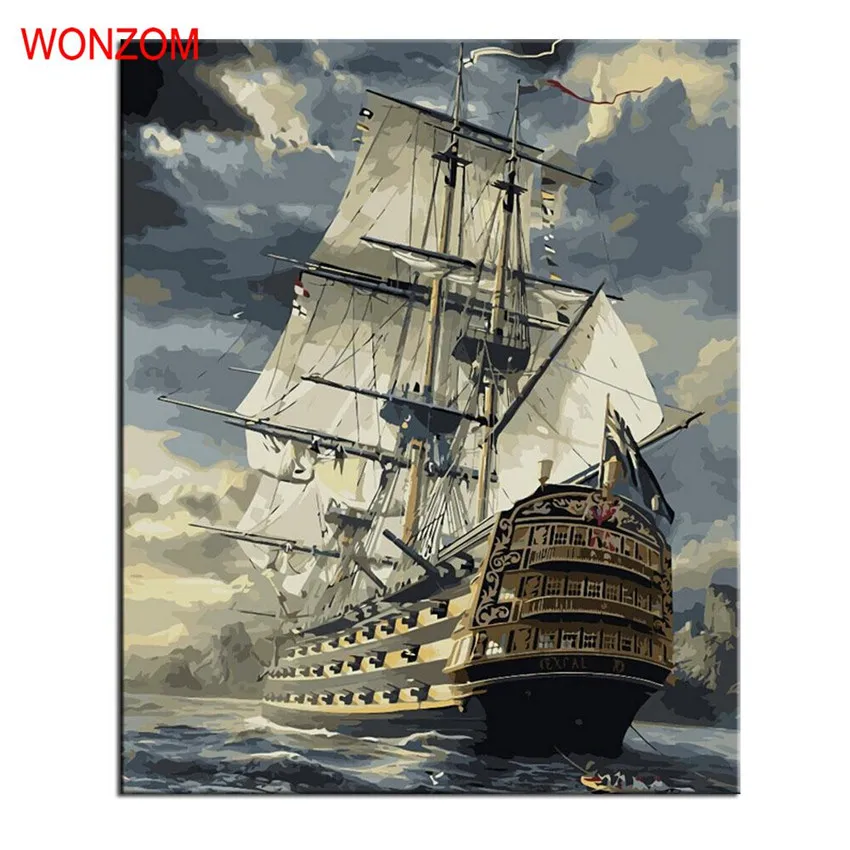 

Sailing Boat Painting By Number DIY HandPainted Christmas Gift Coloring By Number Wall Pictures for Home Cuadros Frameless Cheap