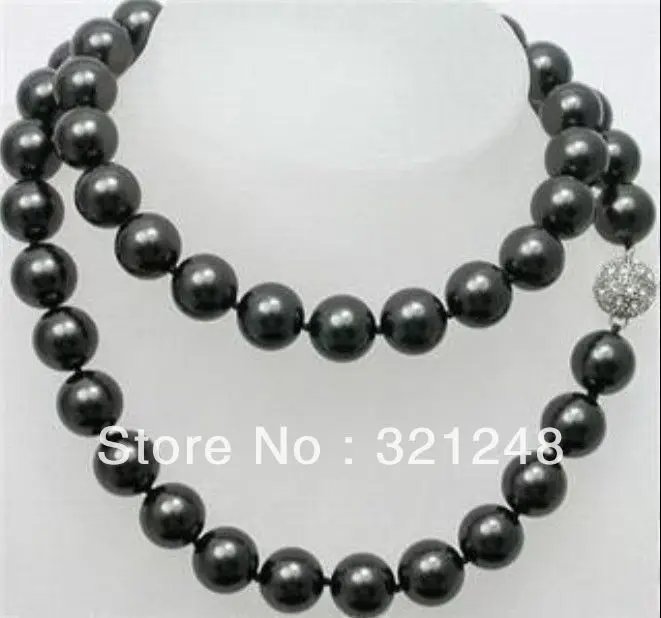 

Free shipping 10mm natural black sea shell round beads long chain necklace for women weddings anniversary gifts 35inch GE4533